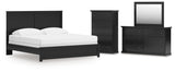 Maribel King Panel Bed with Mirrored Dresser and Chest in Black from Ashley - Luna Furniture