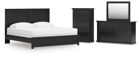 Maribel King Panel Bed with Mirrored Dresser and Chest in Black from Ashley - Luna Furniture
