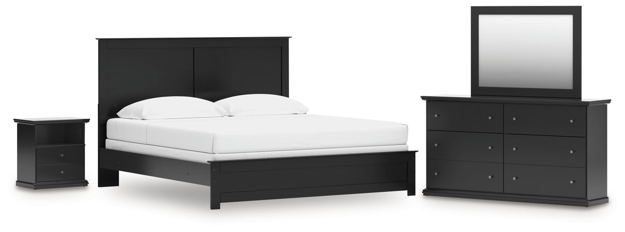Maribel King Panel Bed with Mirrored Dresser and Nightstand in Black from Ashley - Luna Furniture