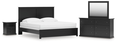 Maribel King Panel Bed with Mirrored Dresser and Nightstand in Black from Ashley - Luna Furniture