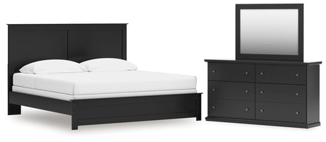 Maribel King Panel Bed with Mirrored Dresser in Black from Ashley - Luna Furniture