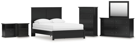 Maribel Queen Panel Bed with Mirrored Dresser, Chest and 2 Nightstands in Black from Ashley - Luna Furniture