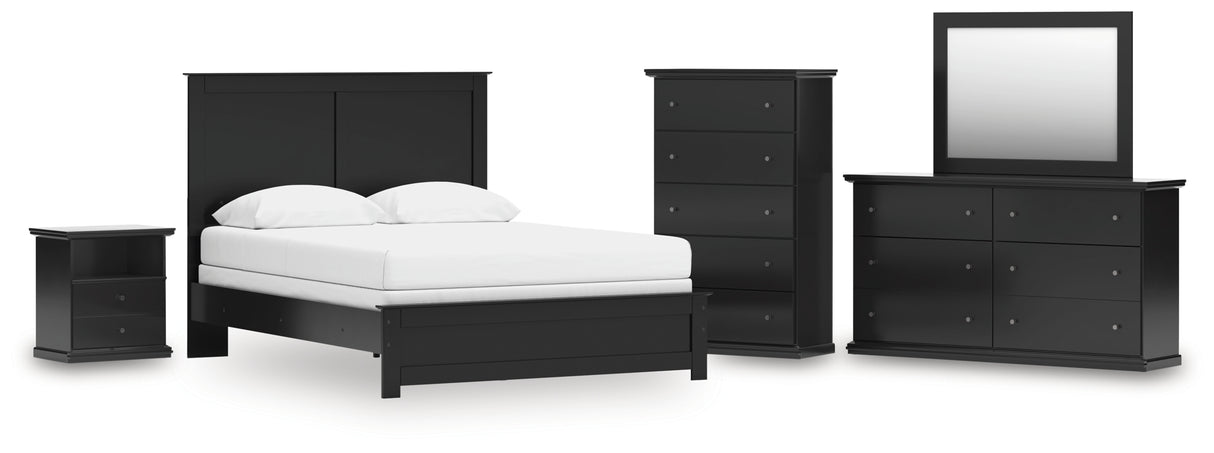 Maribel Queen Panel Bed with Mirrored Dresser, Chest and Nightstand in Black from Ashley Furniture - Luna Furniture
