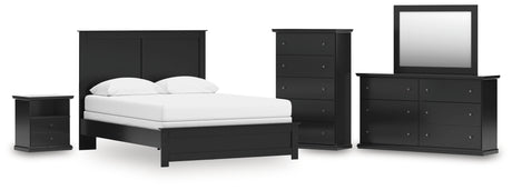 Maribel Queen Panel Bed with Mirrored Dresser, Chest and Nightstand in Black from Ashley - Luna Furniture