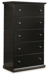Maribel Queen Panel Bed with Mirrored Dresser, Chest and Nightstand in Black from Ashley Furniture - Luna Furniture
