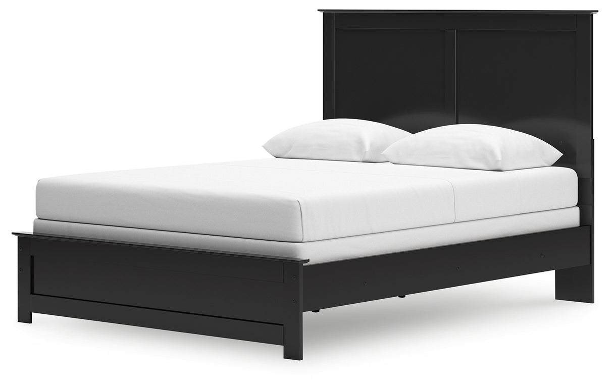 Maribel Queen Panel Bed with Mirrored Dresser, Chest and Nightstand in Black from Ashley Furniture - Luna Furniture
