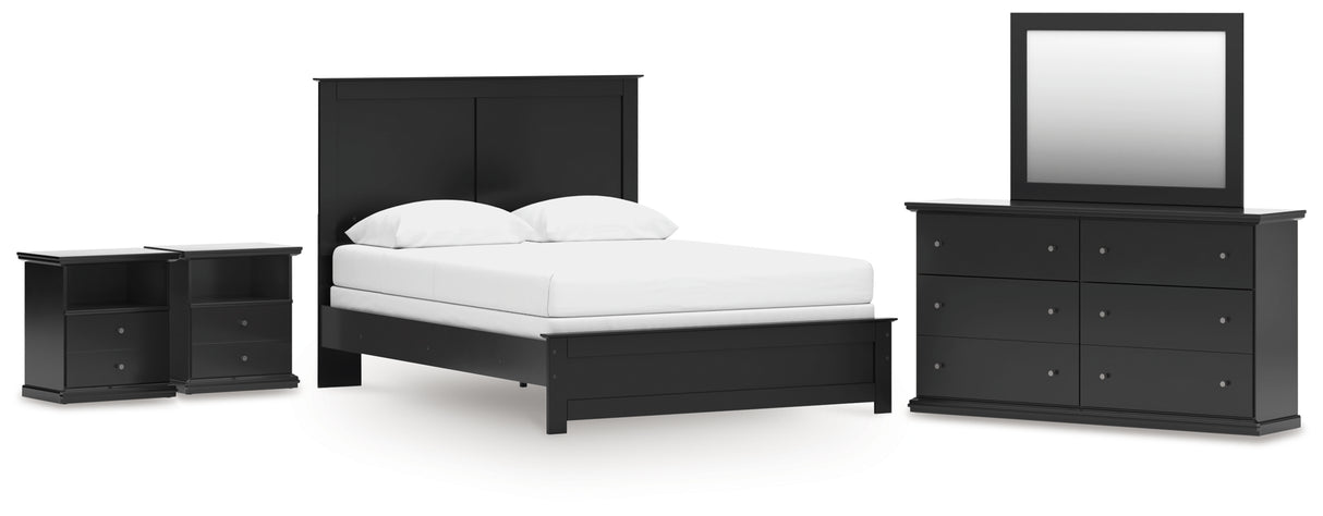 Maribel Queen Panel Bed with Mirrored Dresser and 2 Nightstands in Black from Ashley Furniture - Luna Furniture