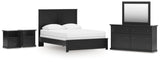 Maribel Queen Panel Bed with Mirrored Dresser and 2 Nightstands in Black from Ashley Furniture - Luna Furniture