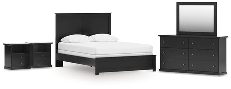 Maribel Queen Panel Bed with Mirrored Dresser and 2 Nightstands in Black from Ashley - Luna Furniture