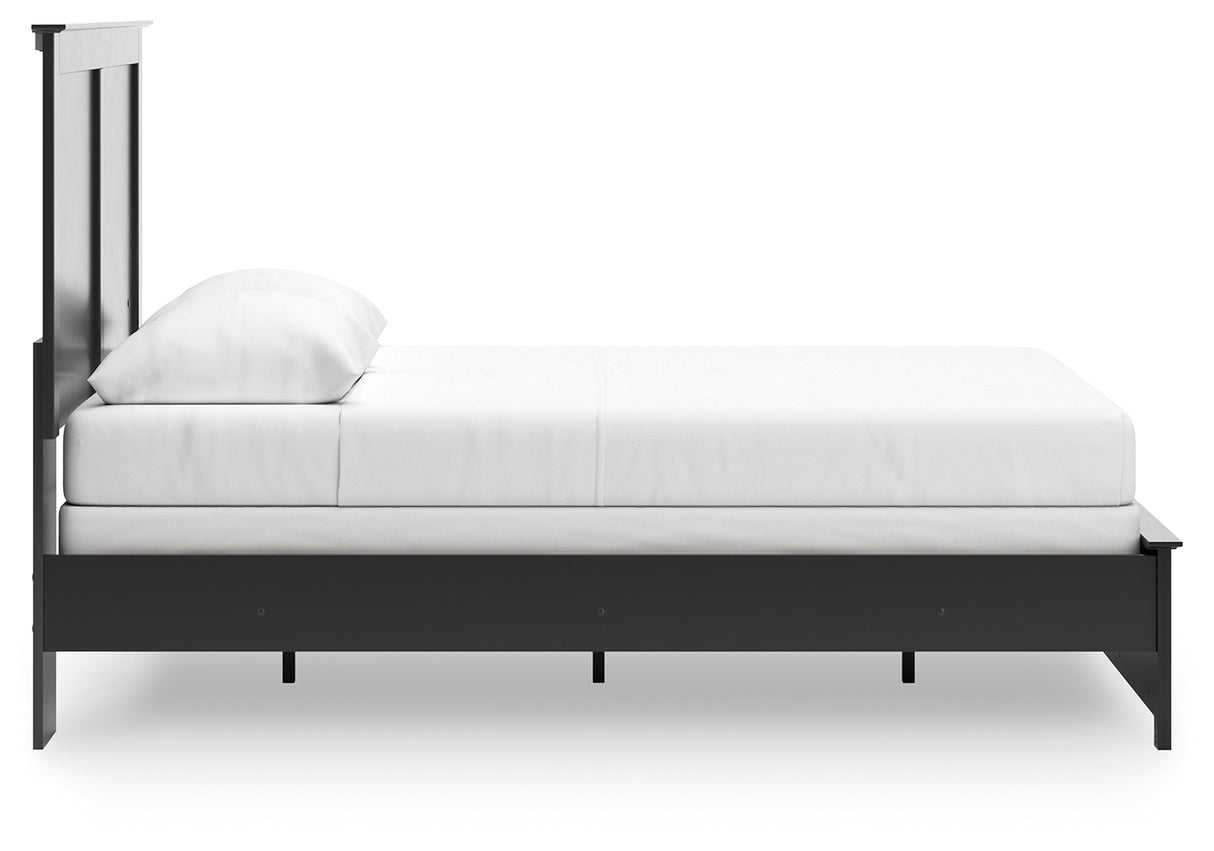 Maribel Queen Panel Bed with Mirrored Dresser and 2 Nightstands in Black from Ashley Furniture - Luna Furniture