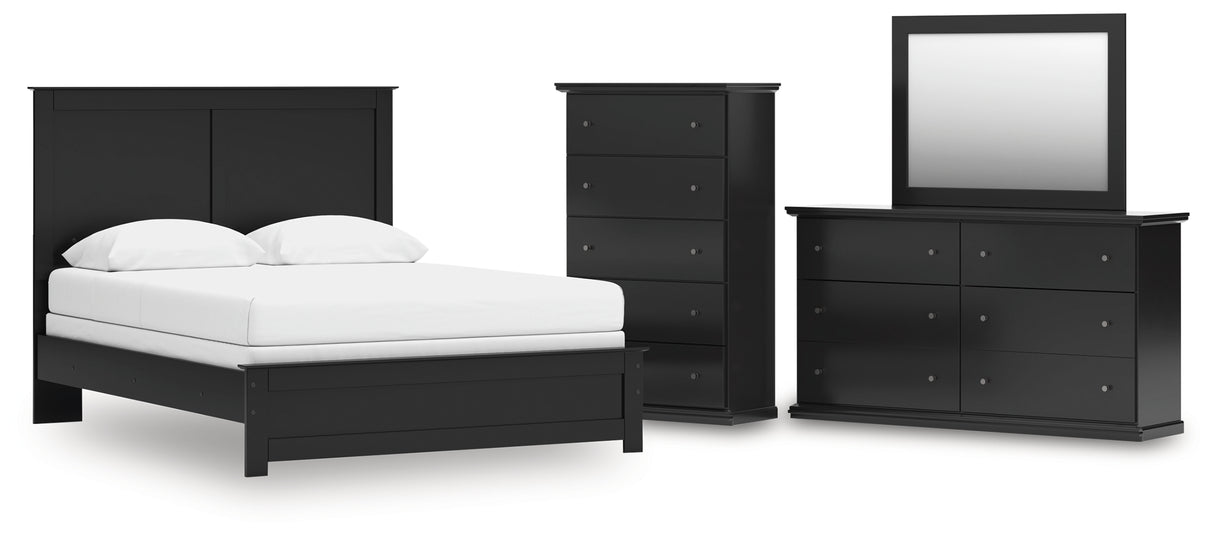 Maribel Queen Panel Bed with Mirrored Dresser and Chest in Black from Ashley - Luna Furniture