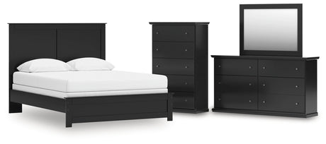 Maribel Queen Panel Bed with Mirrored Dresser and Chest in Black from Ashley - Luna Furniture