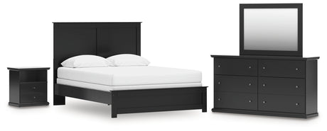 Maribel Queen Panel Bed with Mirrored Dresser and Nightstand in Black from Ashley - Luna Furniture