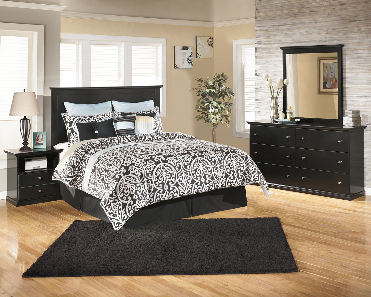 Maribel Queen Panel Bed with Mirrored Dresser and Nightstand in Black from Ashley - Luna Furniture