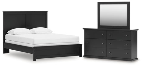 Maribel Queen Panel Bed with Mirrored Dresser in Black from Ashley - Luna Furniture