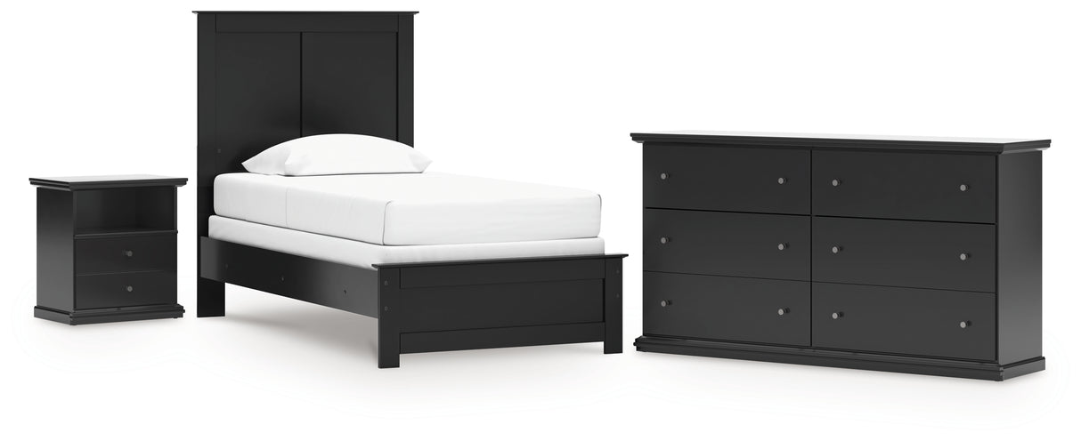 Maribel Twin Panel Bed with Dresser and Nightstand in Black from Ashley - Luna Furniture