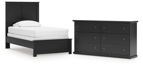 Maribel Twin Panel Bed with Dresser in Black from Ashley - Luna Furniture
