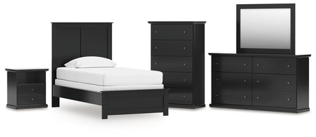 Maribel Twin Panel Bed with Mirrored Dresser, Chest and Nightstand in Black from Ashley - Luna Furniture