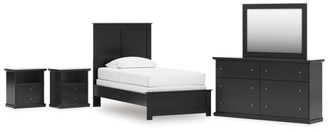 Maribel Twin Panel Bed with Mirrored Dresser and 2 Nightstands in Black from Ashley - Luna Furniture