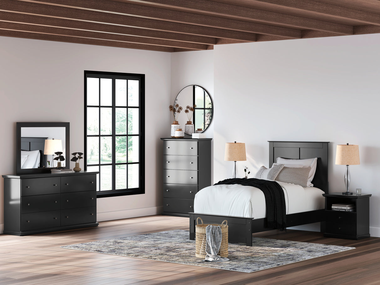 Maribel Twin Panel Bed with Mirrored Dresser and 2 Nightstands in Black from Ashley - Luna Furniture