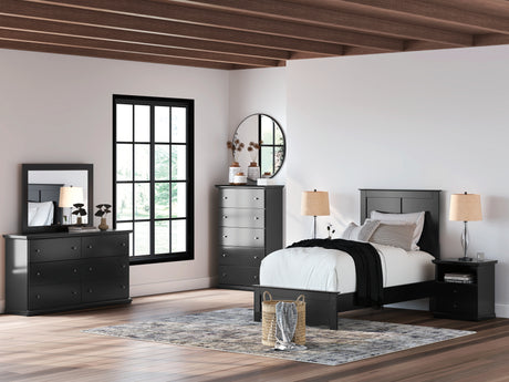 Maribel Twin Panel Bed with Mirrored Dresser and 2 Nightstands in Black from Ashley - Luna Furniture