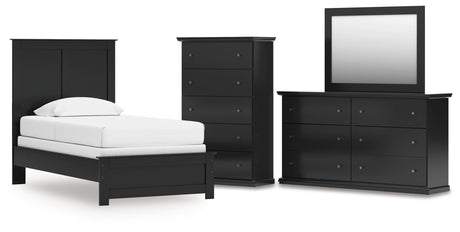 Maribel Twin Panel Bed with Mirrored Dresser and Chest in Black from Ashley - Luna Furniture