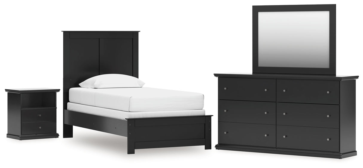 Maribel Twin Panel Bed with Mirrored Dresser and Nightstand in Black from Ashley - Luna Furniture