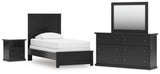 Maribel Twin Panel Bed with Mirrored Dresser and Nightstand in Black from Ashley - Luna Furniture