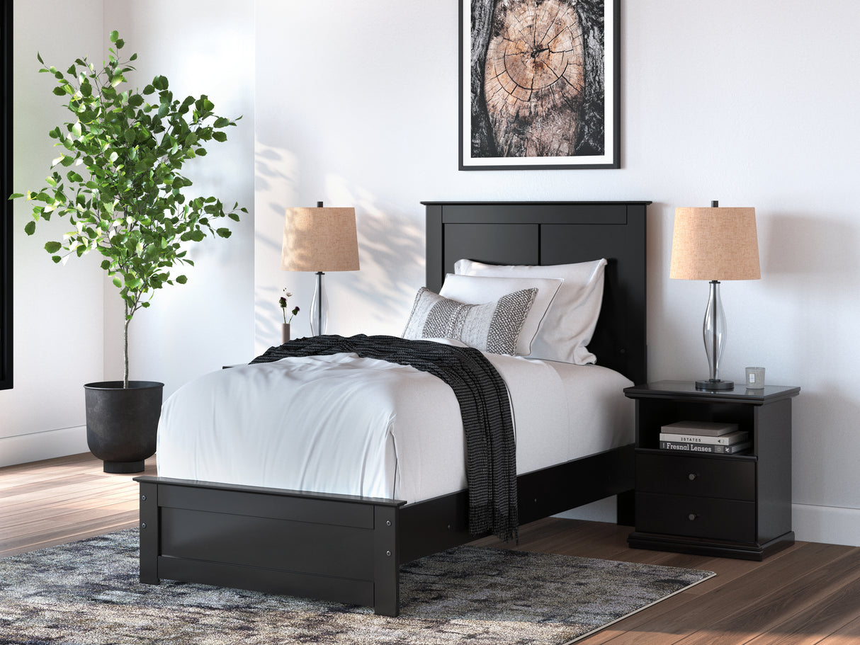 Maribel Twin Panel Bed with Mirrored Dresser and Nightstand in Black from Ashley - Luna Furniture