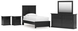 Maribel Twin Panel Bed with Mirrored Dresser and Nightstand in Black from Ashley Furniture - Luna Furniture