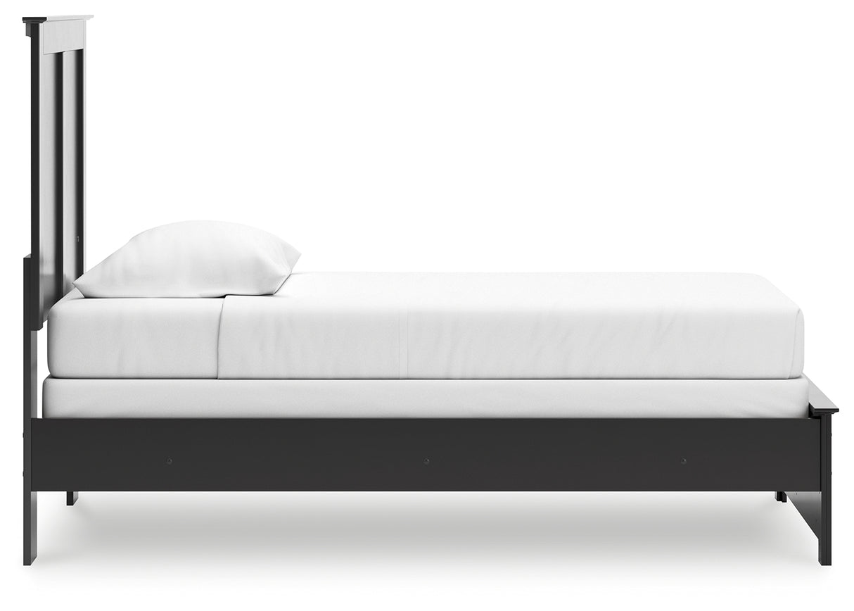 Maribel Twin Panel Bed with Mirrored Dresser and Nightstand in Black from Ashley Furniture - Luna Furniture