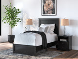 Maribel Twin Panel Bed with Mirrored Dresser and Nightstand in Black from Ashley Furniture - Luna Furniture