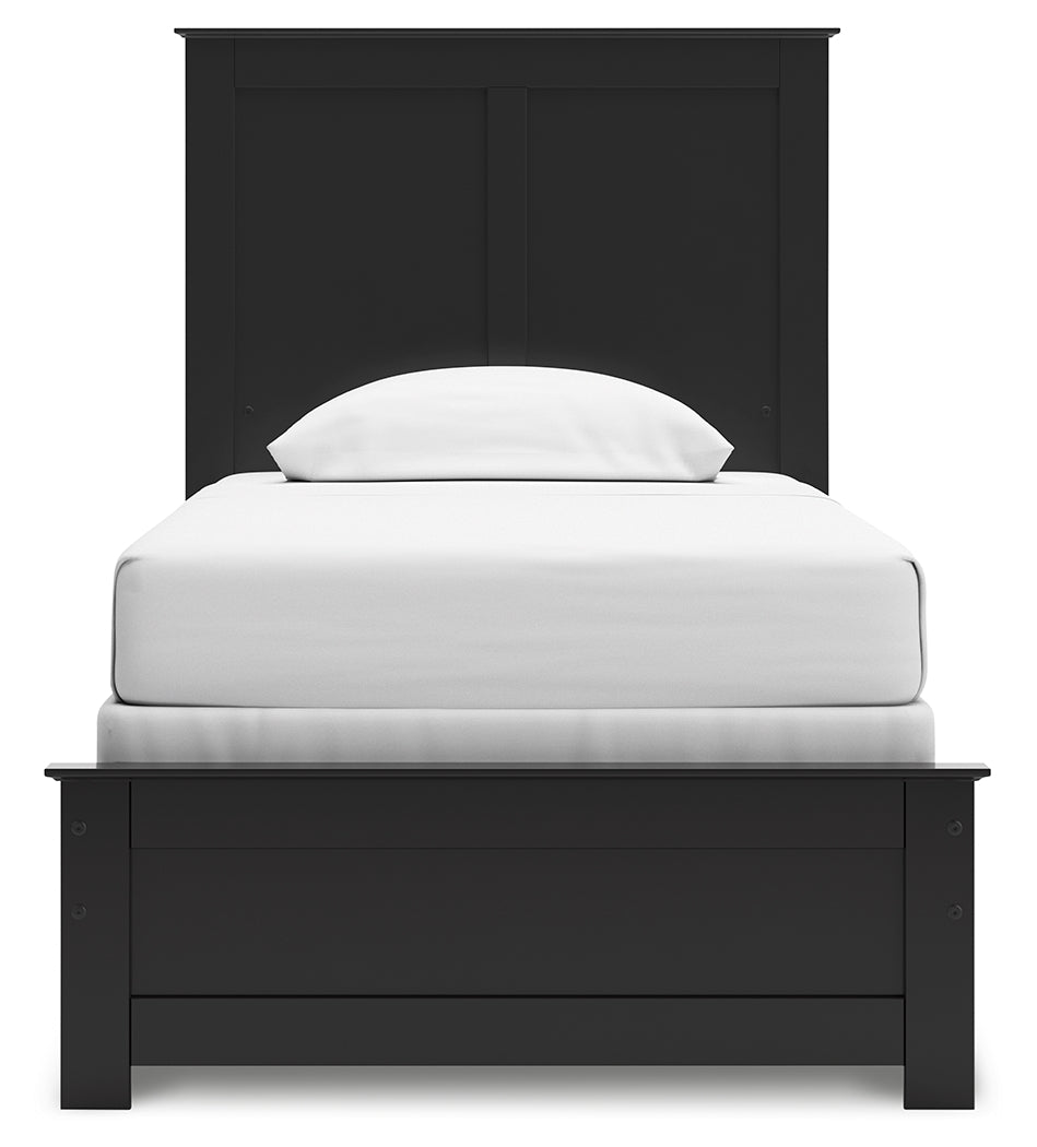 Maribel Twin Panel Bed with Mirrored Dresser in Black from Ashley - Luna Furniture