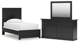 Maribel Twin Panel Bed with Mirrored Dresser in Black from Ashley - Luna Furniture