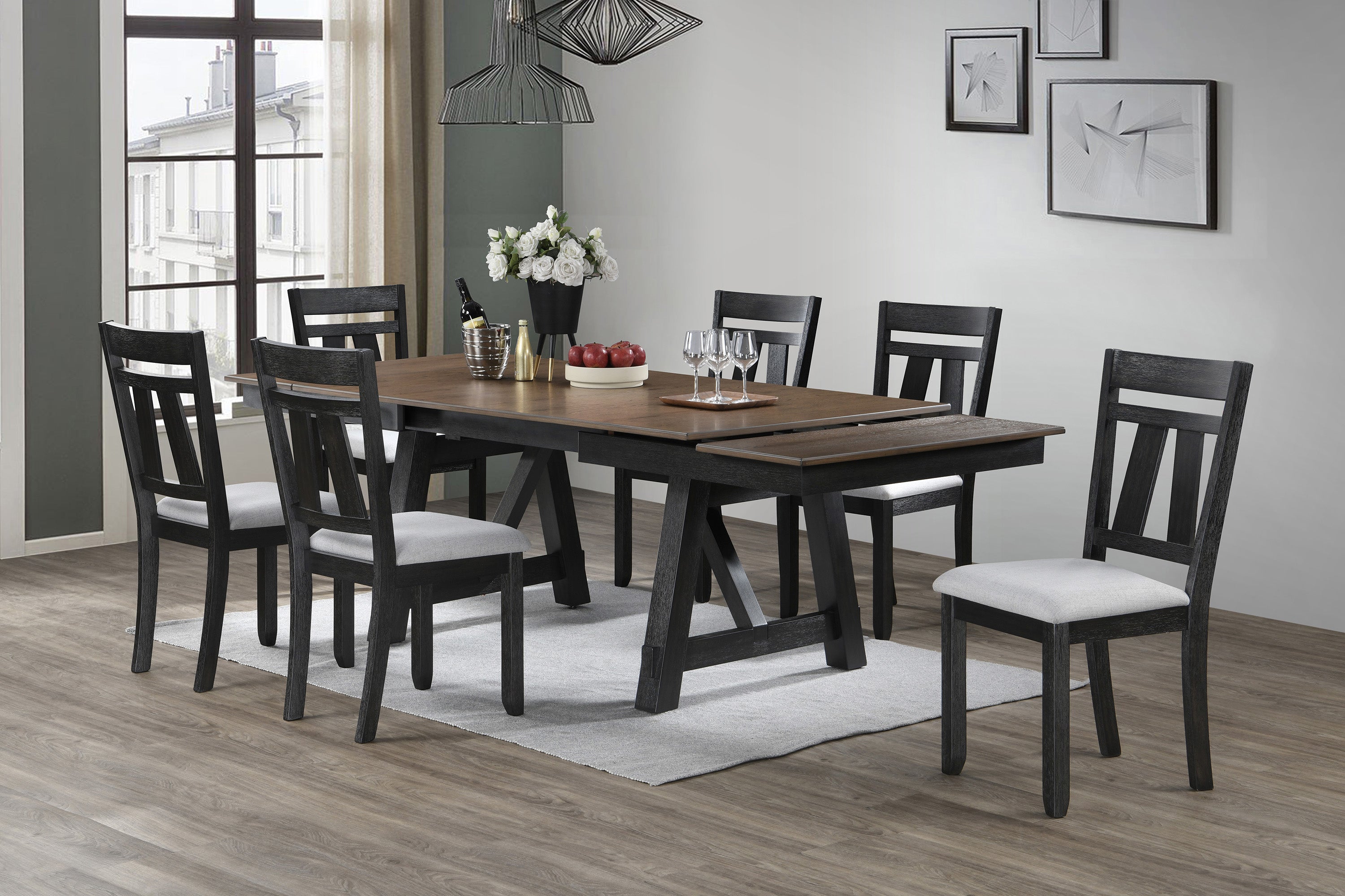 Maribelle Wheat Charcoal Extendable Dining Set – Luna Furniture