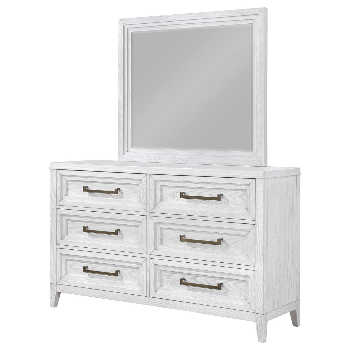 Marielle Distressed White 6-Drawer Dresser with Mirror from Coaster - Luna Furniture