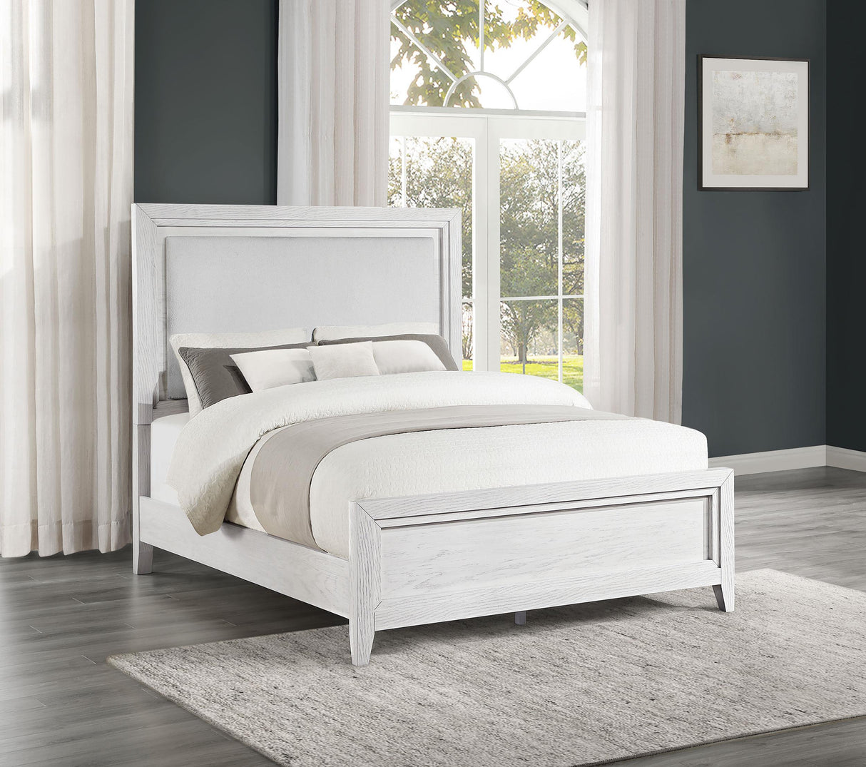 Marielle Distressed White Eastern King LED Panel Bed from Coaster - Luna Furniture