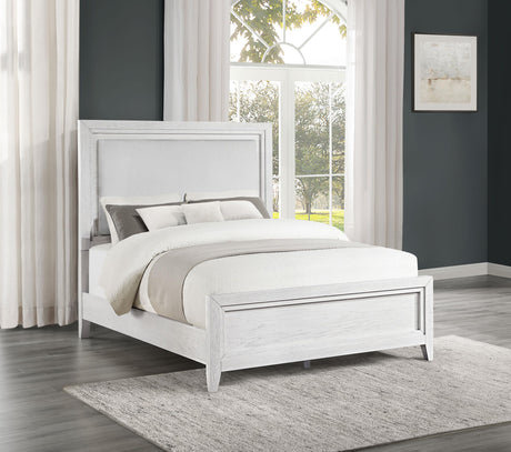Marielle Distressed White Queen Upholstered LED Panel Bed from Coaster - Luna Furniture