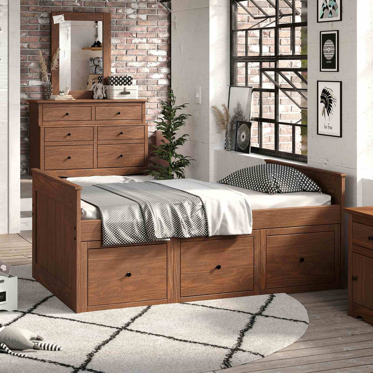 Marinos Mahogany Twin Captain Bed from Furniture of America - Luna Furniture