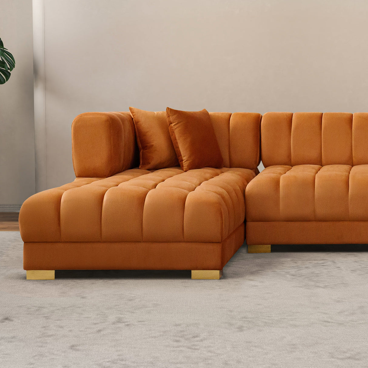 Marlow Cognac Velvet U Shape Corner Sofa from Ashcroft Furniture - Luna Furniture
