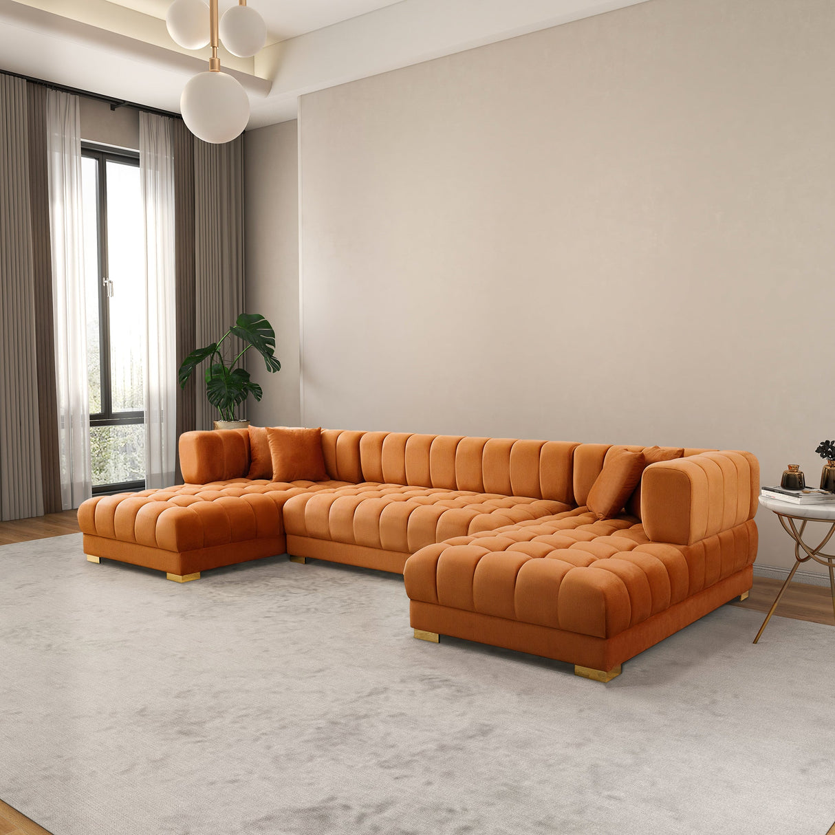 Marlow Cognac Velvet U Shape Corner Sofa from Ashcroft Furniture - Luna Furniture