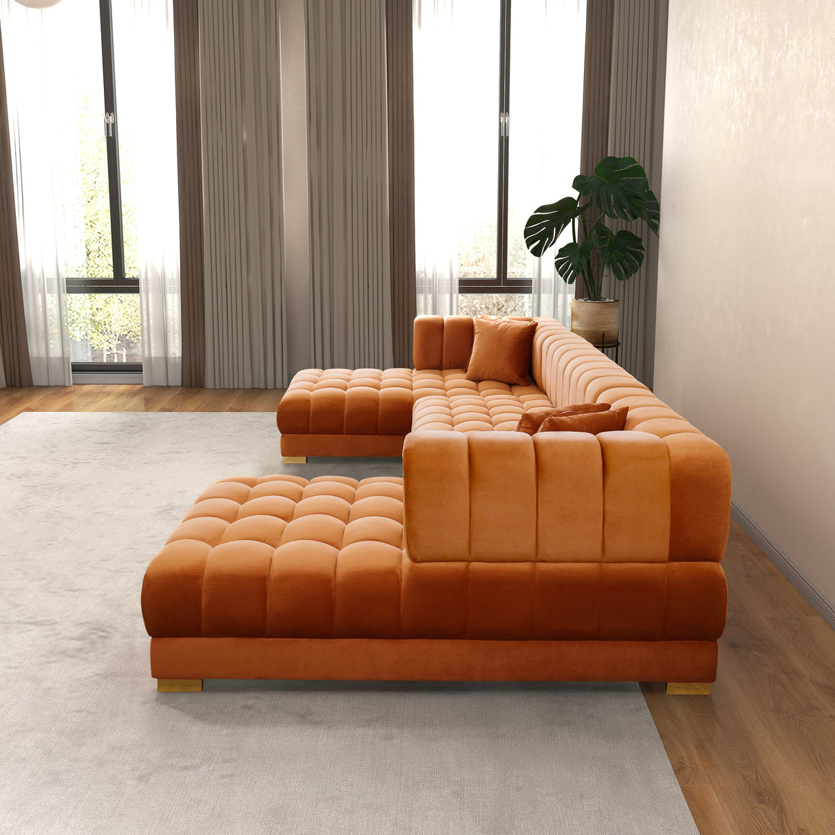 Marlow Cognac Velvet U Shape Corner Sofa from Ashcroft Furniture - Luna Furniture