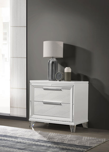 Marmore White 2-Drawer Nightstand from Coaster - Luna Furniture