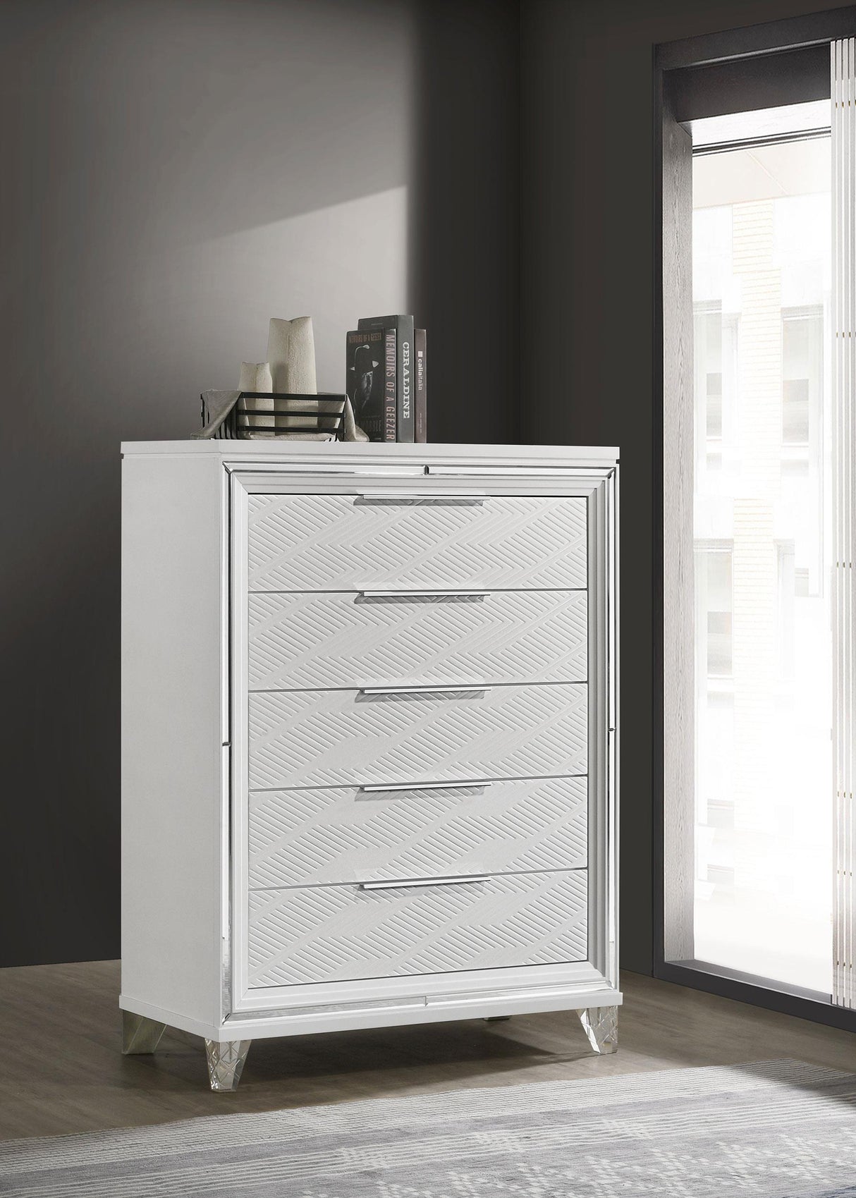 Marmore White 5-Drawer Bedroom Chest from Coaster - Luna Furniture