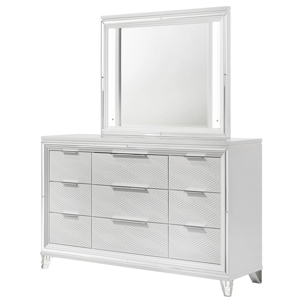 Marmore White 9-Drawer Dresser and LED Mirror from Coaster - Luna Furniture