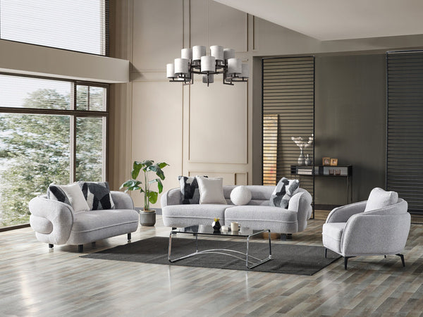 Marsilya 3-pieces (Sofa & Loveseat & Chair) Livingroom Set in Grey