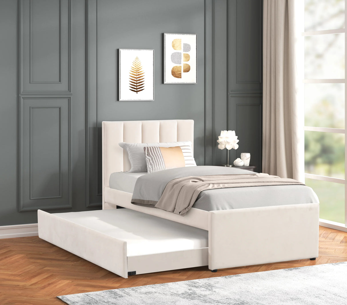 Maya Beige Twin Platform Bed with Trundle from Happy Homes - Luna Furniture
