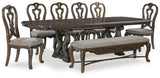 Maylee Dark Brown Dining Table and 6 Chairs and Bench from Ashley - Luna Furniture