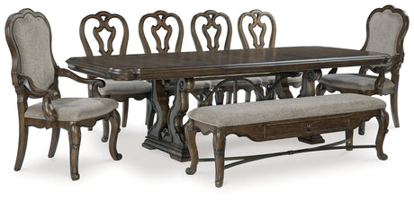 Maylee Dining Table and 6 Chairs and Bench in Dark Brown from Ashley - Luna Furniture