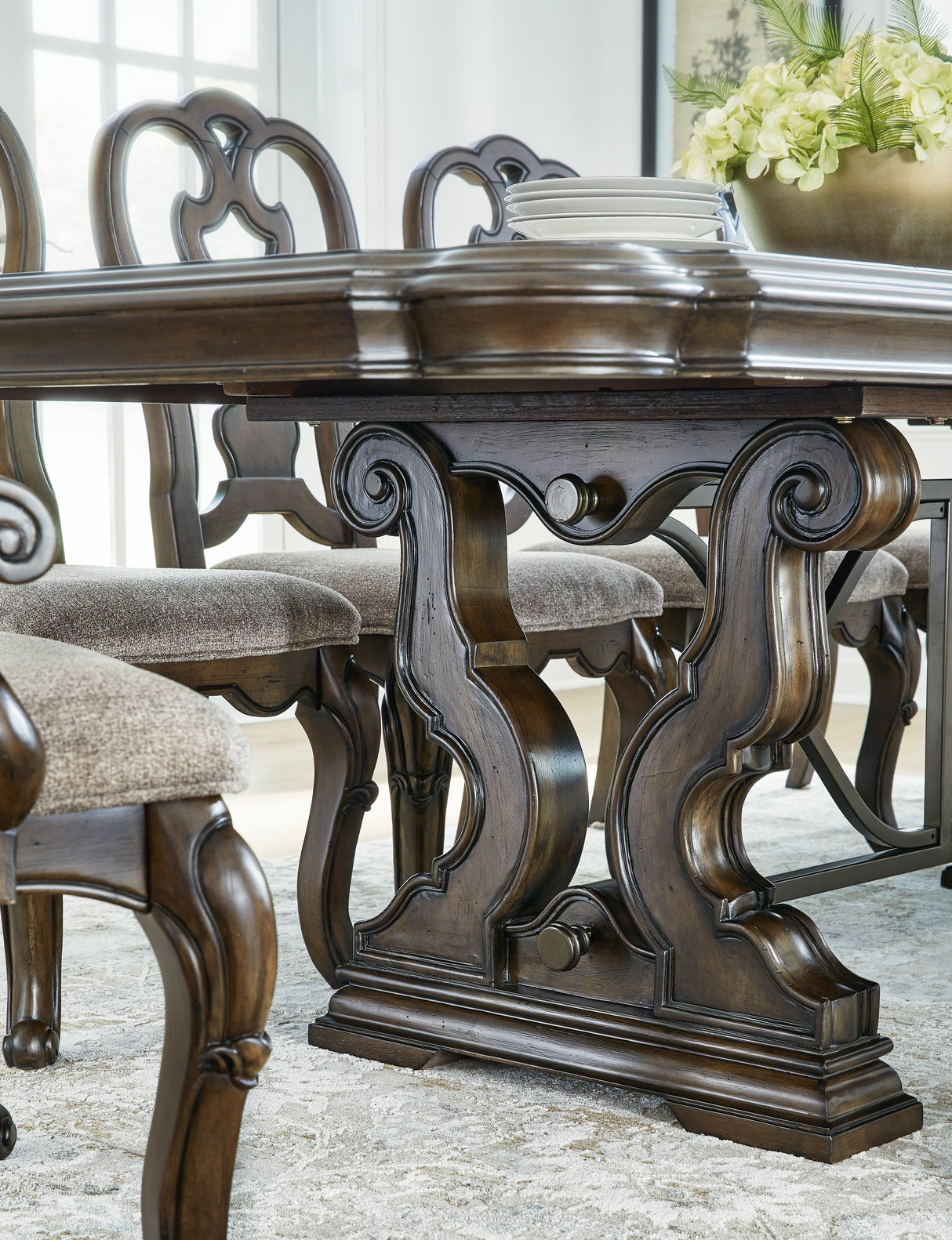 Maylee Dining Table and 6 Chairs and Bench in Dark Brown from Ashley Furniture - Luna Furniture